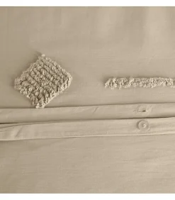 Parure de lit AKOE - 240x220 cm - Coton lavé tufté - 52 fils,cm² - 220x240cm - Taupe