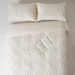 Parure de lit blanche tuftée à motif géométrique, 260x220cm - HOMESCAPES