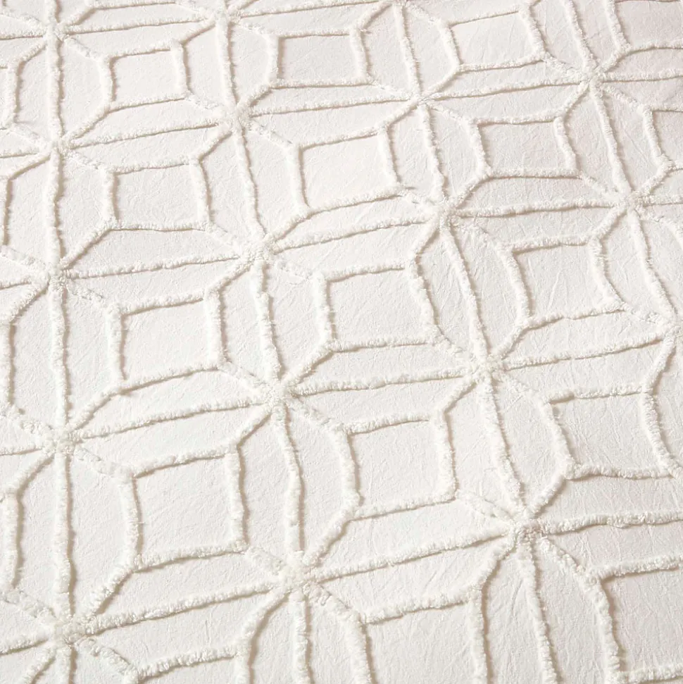 Parure de lit blanche tuftée à motif géométrique, 260x220cm - HOMESCAPES