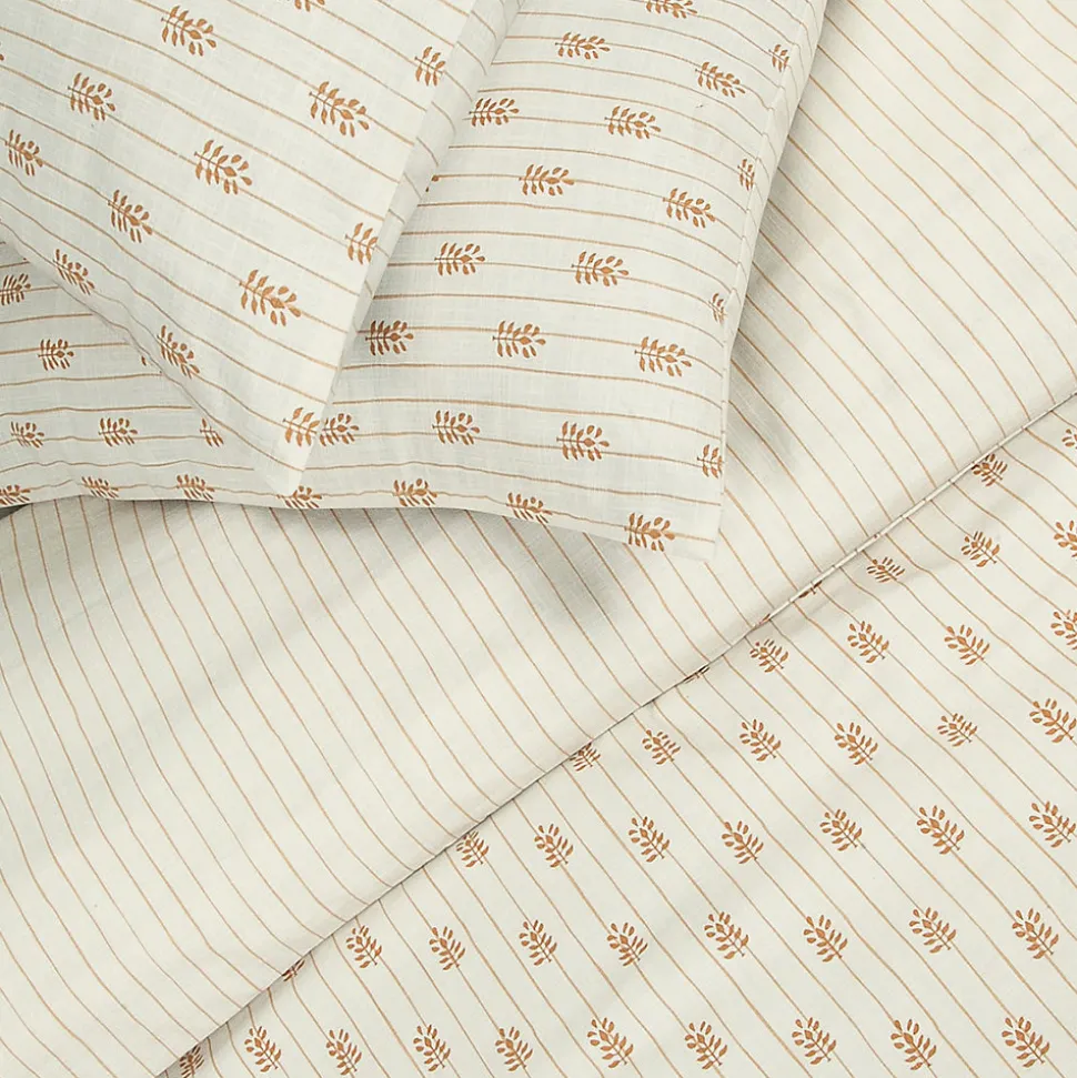 Parure de lit double à rayures fleurie effet lin 240x220cm