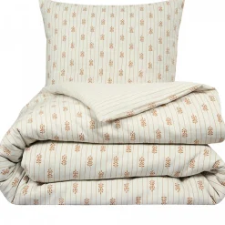 Parure de lit double à rayures fleurie effet lin 240x220cm