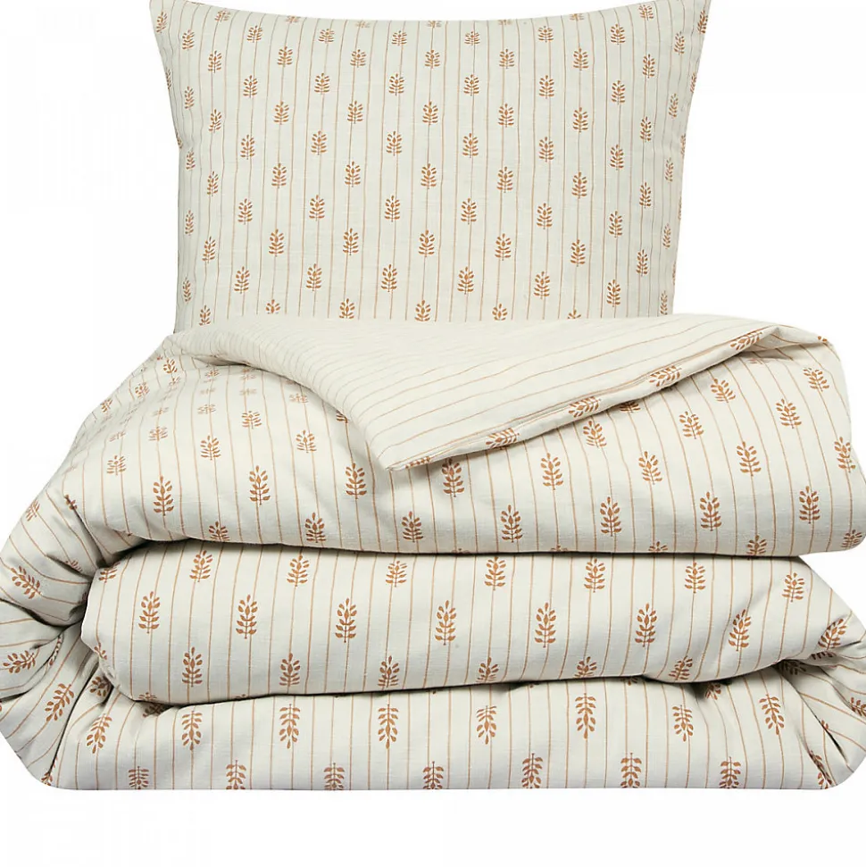 Parure de lit double à rayures fleurie effet lin 240x220cm