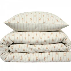 Parure de lit double à rayures fleurie effet lin 240x220cm