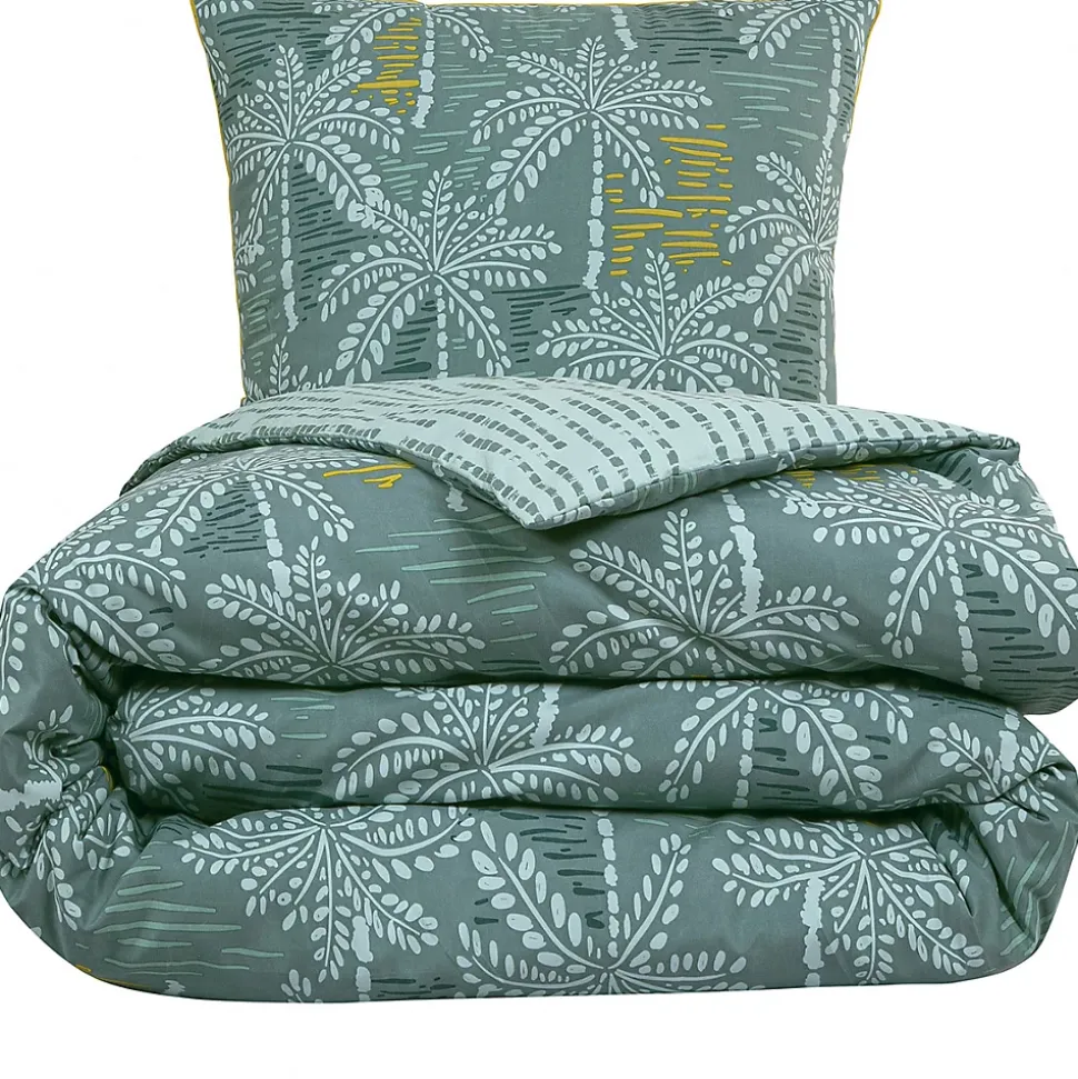 Parure de lit double palmiers en microfibre lavée 240x220cm