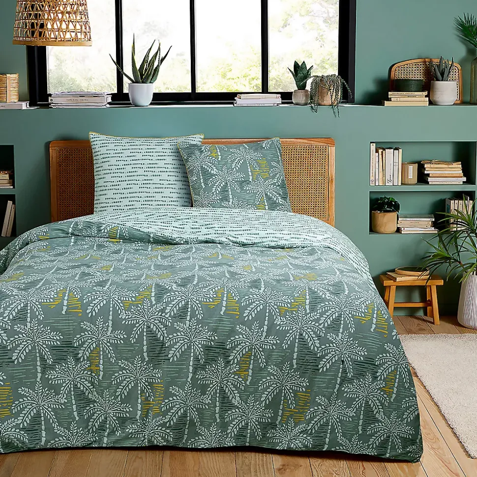 Parure de lit double palmiers en microfibre lavée 240x220cm