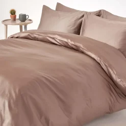 Parure de lit en coton égyptien bio 400 fils marron, 260x220cm - HOMESCAPES