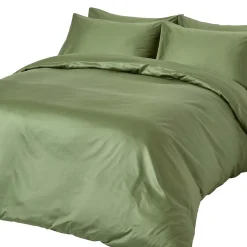 Parure de lit en coton égyptien bio 400 fils vert mousse, 230x220cm - HOMESCAPES