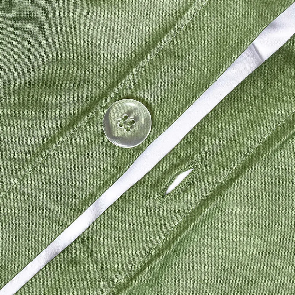 Parure de lit en coton égyptien bio 400 fils vert mousse, 135x200cm - HOMESCAPES