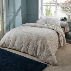 Parure de lit en flanelle esprit fleuri (200x200 cm - Naturel)