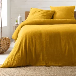 Parure de lit en gaze de coton (260x240 cm - Jaune)