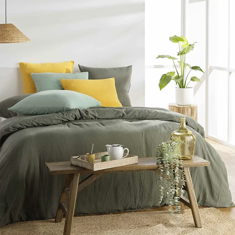 Parure de lit en gaze de coton (260x240 cm - Jaune)