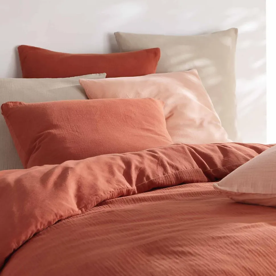 Parure de lit en gaze de coton (260x240 cm - Terracotta)