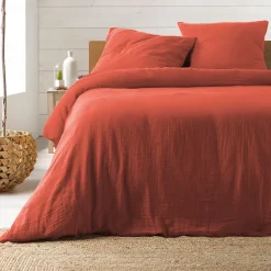 Parure de lit en gaze de coton (260x240 cm - Terracotta)