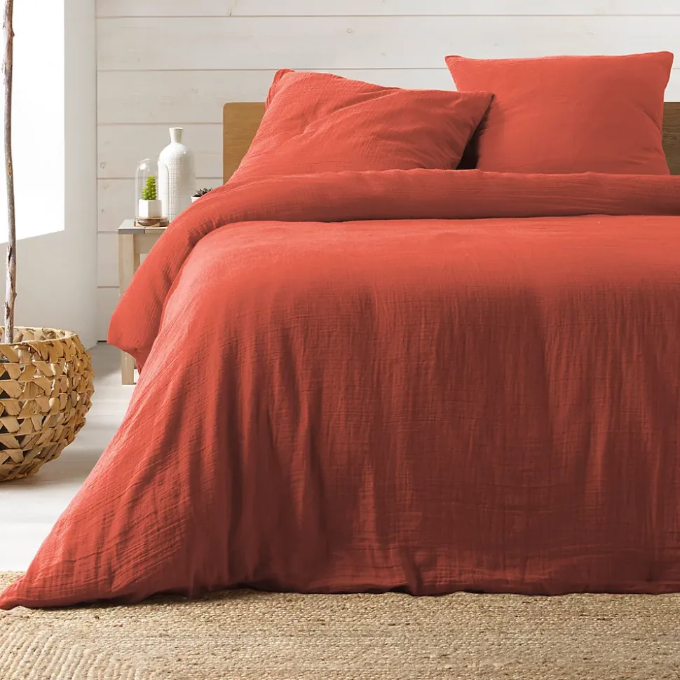 Parure de lit en gaze de coton (260x240 cm - Terracotta)