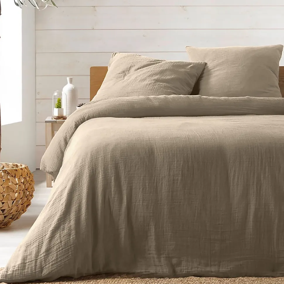 Parure de lit en gaze de coton (240x220 cm - Sable)