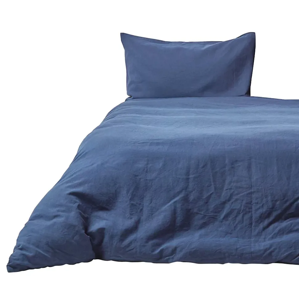 Parure de lit en lin lavé bleu marine, 260x220cm - HOMESCAPES