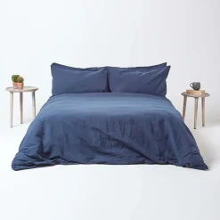 Parure de lit en lin lavé bleu marine, 260x220cm - HOMESCAPES