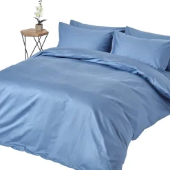 Parure de lit en satin de coton égyptien 1000 fils bleu, 230x220cm - HOMESCAPES