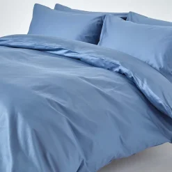 Parure de lit en satin de coton égyptien 1000 fils bleu, 230x220cm - HOMESCAPES