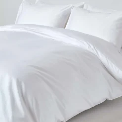 Parure de lit en satin de coton égyptien 1000 fils blanc, 260x220cm - HOMESCAPES