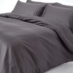 Parure de lit en satin de coton égyptien 1000 fils gris foncé, 155x220cm - HOMESCAPES