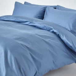 Parure de lit en satin de coton égyptien 1000 fils bleu, 135x200cm - HOMESCAPES