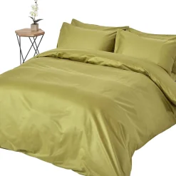 Parure de lit en satin de coton égyptien 1000 fils vert olive, 230x220cm - HOMESCAPES