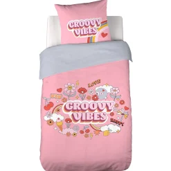 Parure de lit enfant GROOVY VIBES 140x200 cm en microfibre rose 2 pièces