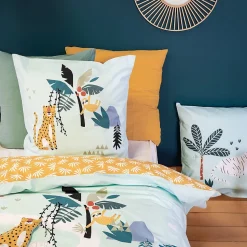 Parure de lit enfant JUNGLE MANIA 140x200 cm microfibre vert