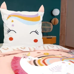 Parure de lit enfant Licorne avec oreilles rembourrées - 100% coton 57 fils/cm²