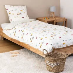 Parure de lit enfant réversible voitures - 100% coton 57 fils/cm²
