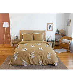 Parure de lit FEUILLU - 240x220 cm - Coton lavé tufté - 52 fils,cm² - Moutarde - 220x240cm - Moutarde