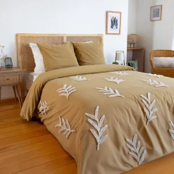 Parure de lit FEUILLU - 240x220 cm - Coton lavé tufté - 52 fils,cm² - Moutarde - 220x240cm - Moutarde