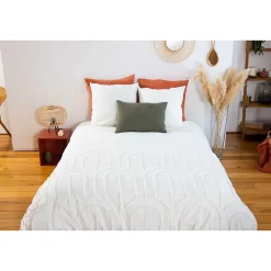 Parure de lit finition tufté - 100% coton lavé 52 fils/cm²
