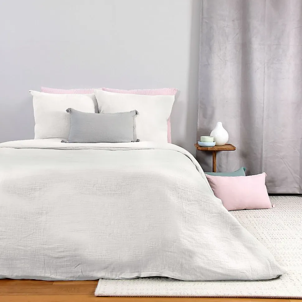 Parure de lit housse de couette avec taie d'oreiller 100% gaze de coton blanc taille 140x200 cm