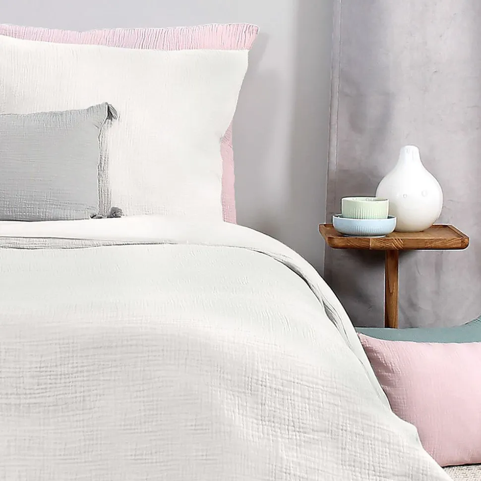 Parure de lit housse de couette avec taie d'oreiller 100% gaze de coton blanc taille 140x200 cm