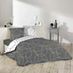 Parure de lit imprimée "Cercles" (140x200 cm - Gris Galet)