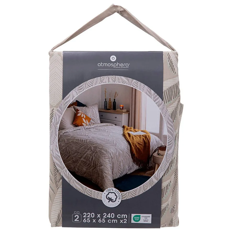 Parure de lit imprimée Nalh 240x220cm beige lin - Atmosphera