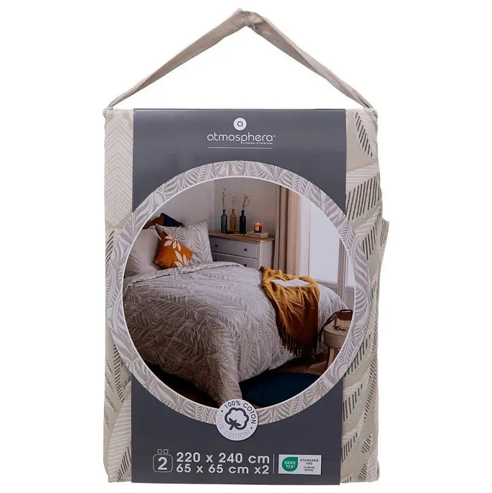 Parure de lit imprimée Nalh 240x220cm beige lin - Atmosphera