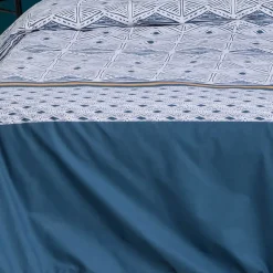 Parure de lit imprimée Tihora - percale - bleu - 240x220 cm - Atmosphera
