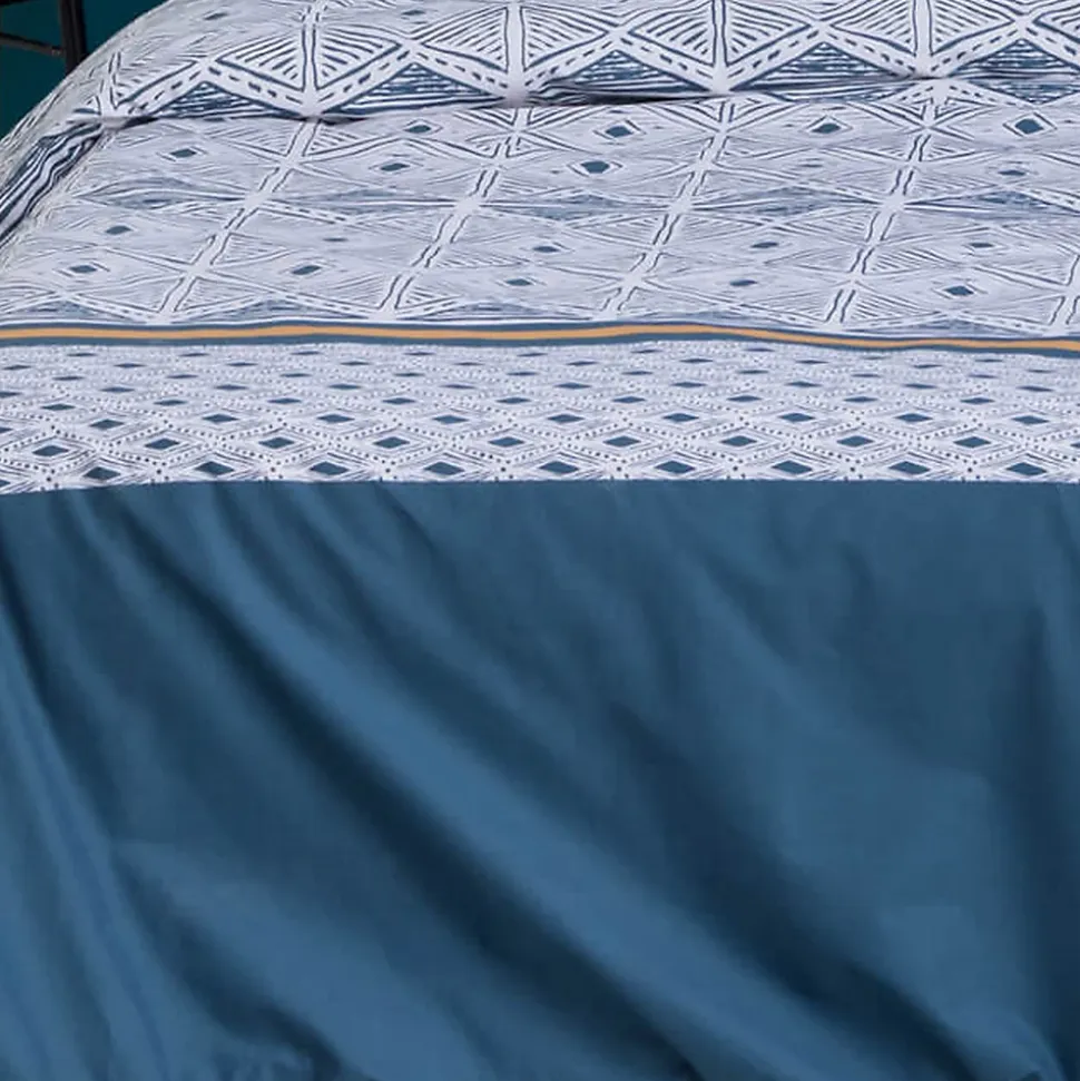 Parure de lit imprimée Tihora - percale - bleu - 240x220 cm - Atmosphera