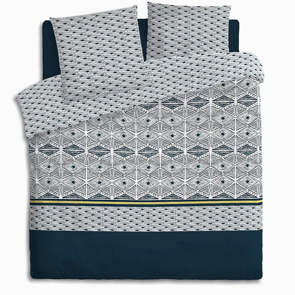 Parure de lit imprimée Tihora - percale - bleu - 240x220 cm - Atmosphera