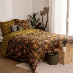Parure de lit imprimée Tropical boudoir 240x220cm vert kaki - Atmosphera