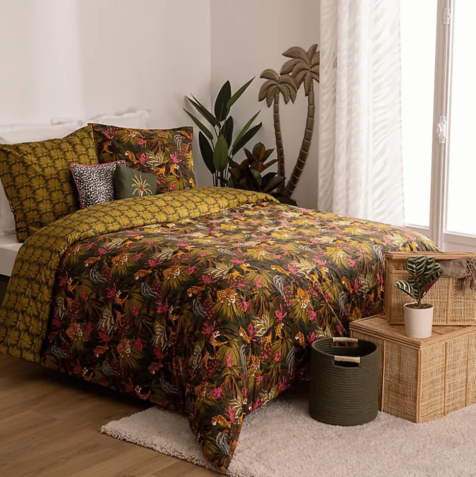 Parure de lit imprimée Tropical boudoir 240x220cm vert kaki - Atmosphera
