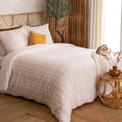 Parure de lit Isao coton blanc/jaune 260x240cm - Atmosphera