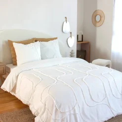 Parure de lit JAJA - 240x220 cm - Coton BCI lavé tufté - 52 fils,cm² - Blanc - 220x240cm - Blanc