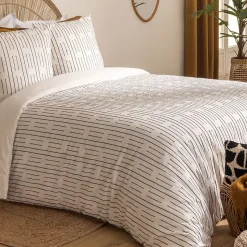 Parure de lit Kain coton blanc/noir 260x240cm - Atmosphera