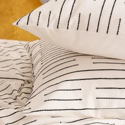 Parure de lit Kain coton blanc/noir 260x240cm - Atmosphera