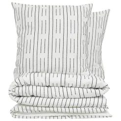 Parure de lit Kain coton blanc/noir 240x220cm - Atmosphera