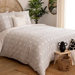 Parure de lit Kain coton blanc/noir 240x220cm - Atmosphera